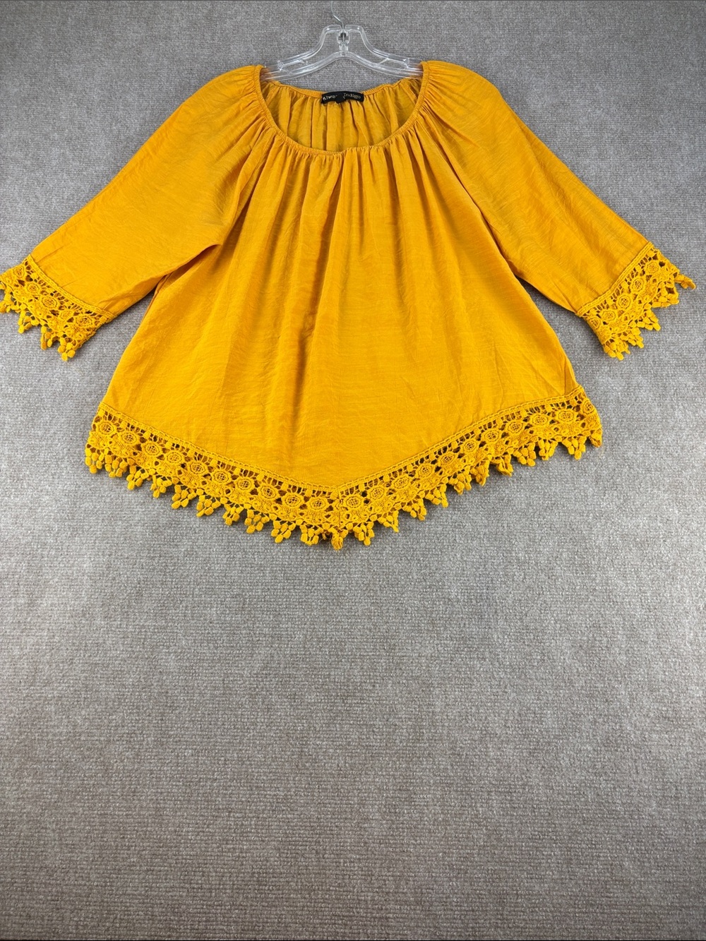 Always Indigo Crochet-Hem & Sleeve Peasant Tunic in Mustard Yellow Size M NWOT